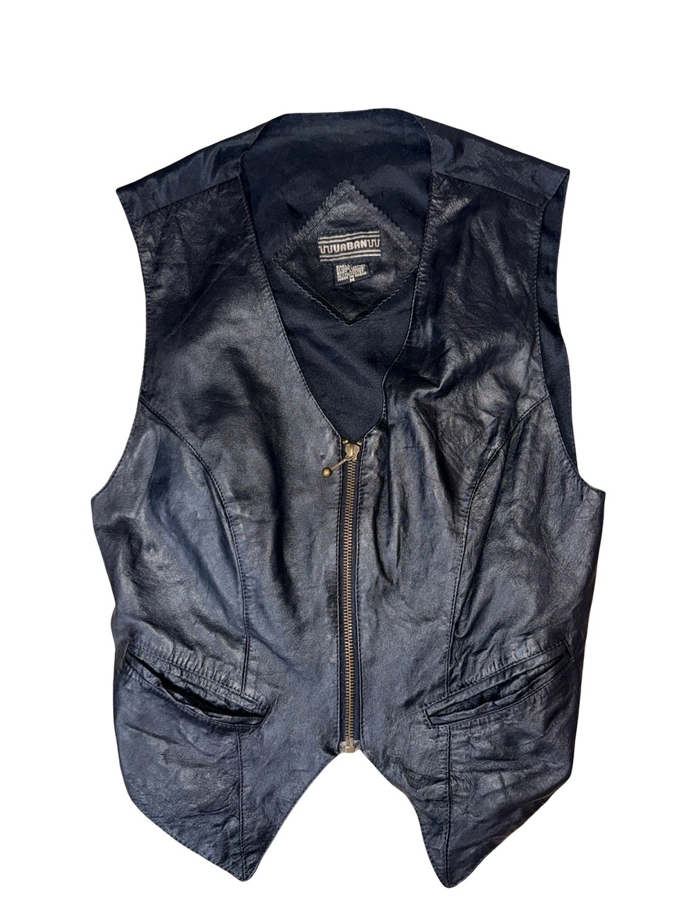 Vintage Black Leather Zip Front Men's Vest